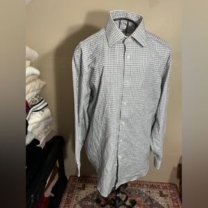 size large  mens shirt casual dress wear gray white